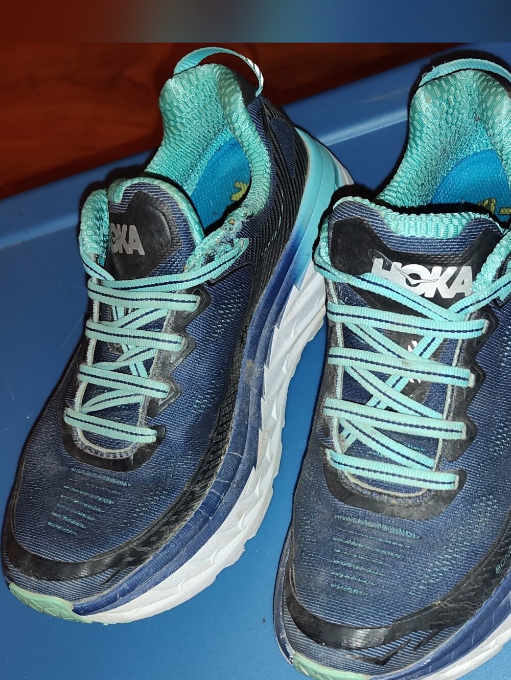 Hoka One One Bondi 5 Women 6 Blue/Mint Low Top Cushioned Running Shoes Sneaker